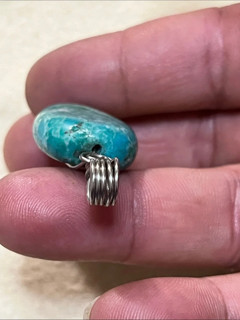 Turquoise Blue Oval Stone Pendant Necklace with Silver Spiral Accents